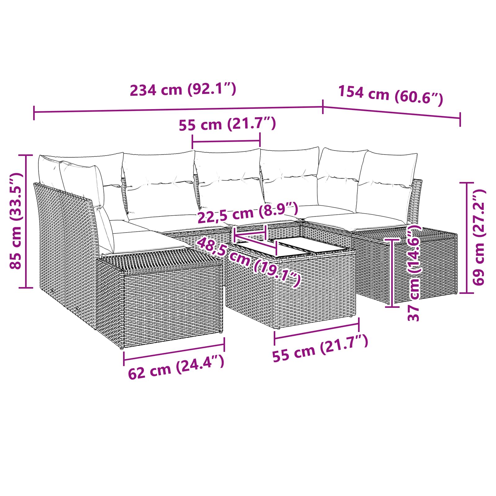 Ensemble de canapé de jardin 7 pcs Marron polyrotin