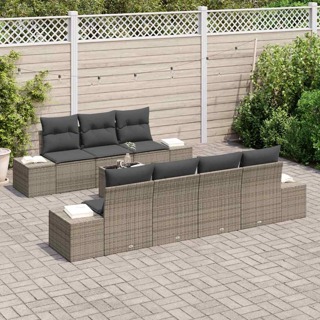 Ensemble de canapé de jardin avec coussin 8 pcs Gris polyrotin