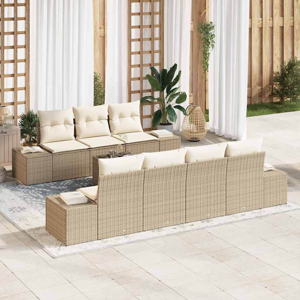 Ensemble de canapé de jardin avec coussin 8 pcs Beige polyrotin