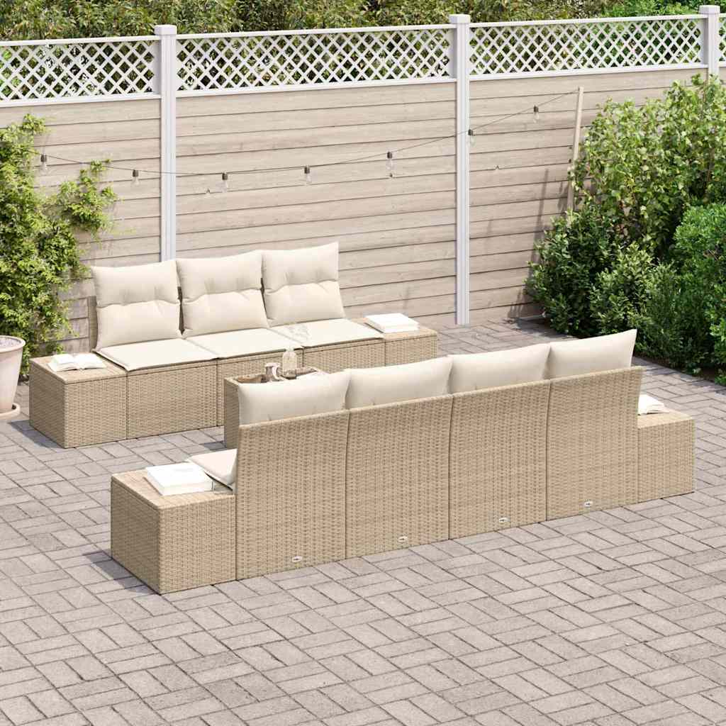Ensemble de canapé de jardin avec coussin 8 pcs Beige polyrotin