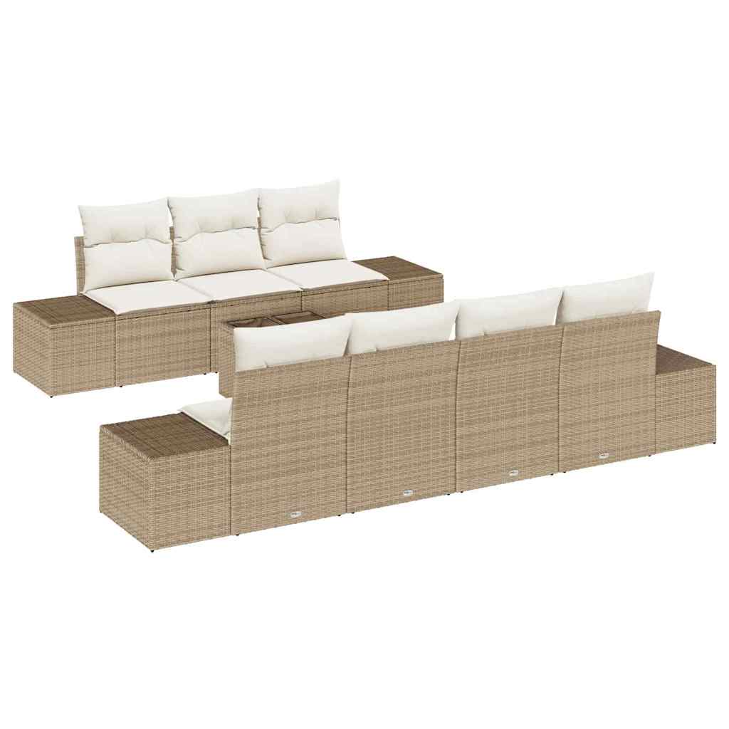 Ensemble de canapé de jardin avec coussin 8 pcs Beige polyrotin