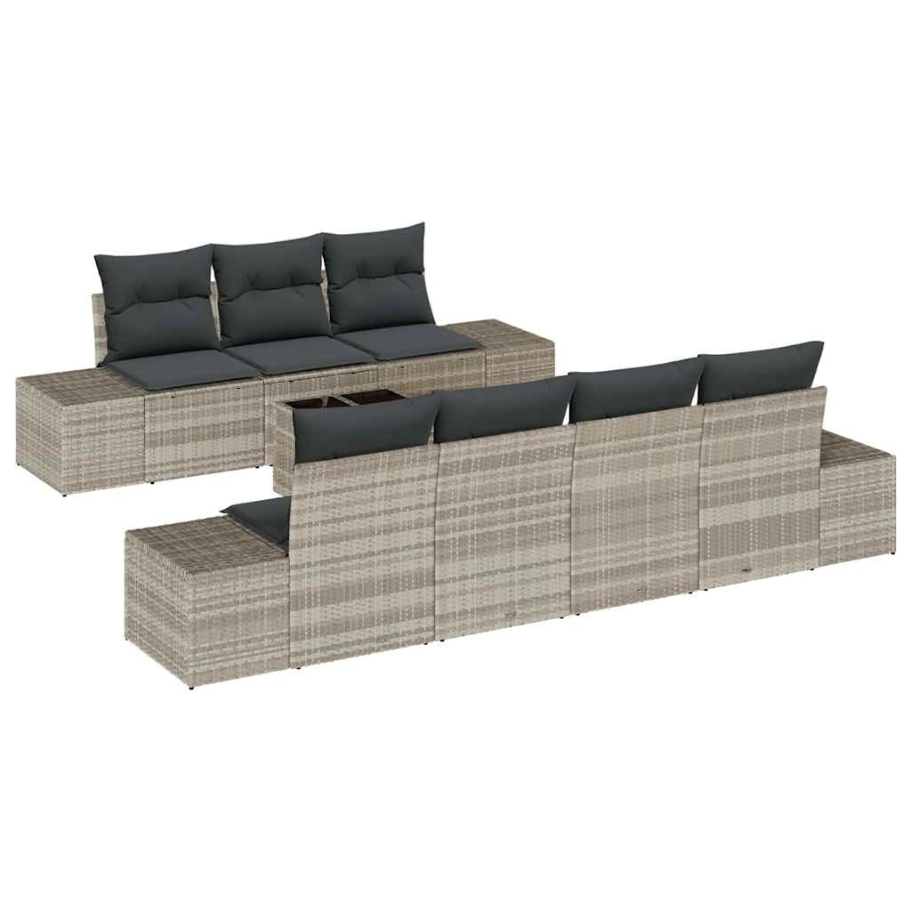 Ensemble de canapé de jardin 8 pcs Gris clair polyrotin