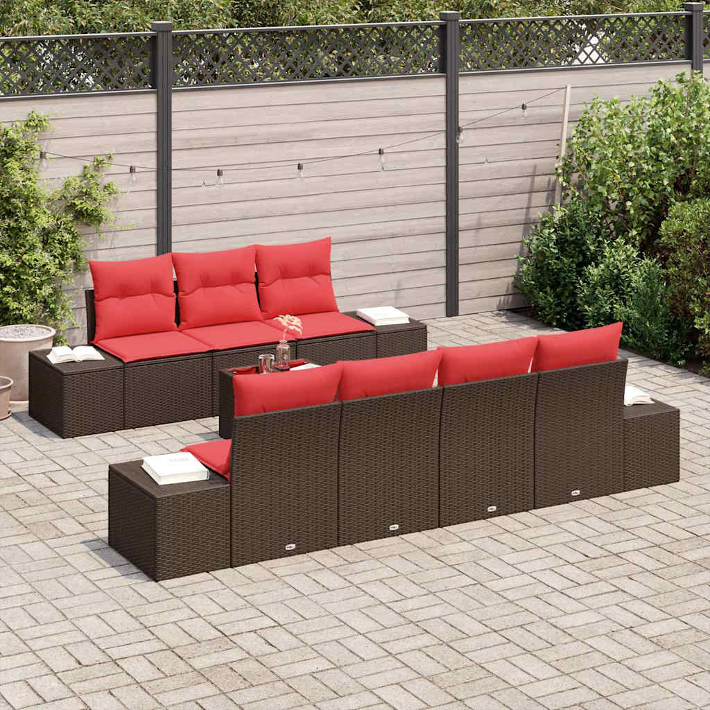 Ensemble de canapé de jardin 8 pcs Marron polyrotin