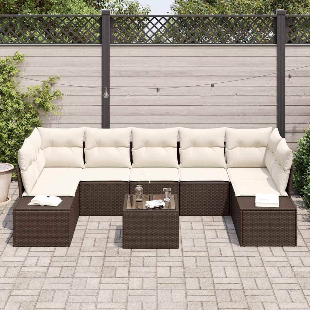 Ensemble de canapé de jardin 8 pcs Marron polyrotin