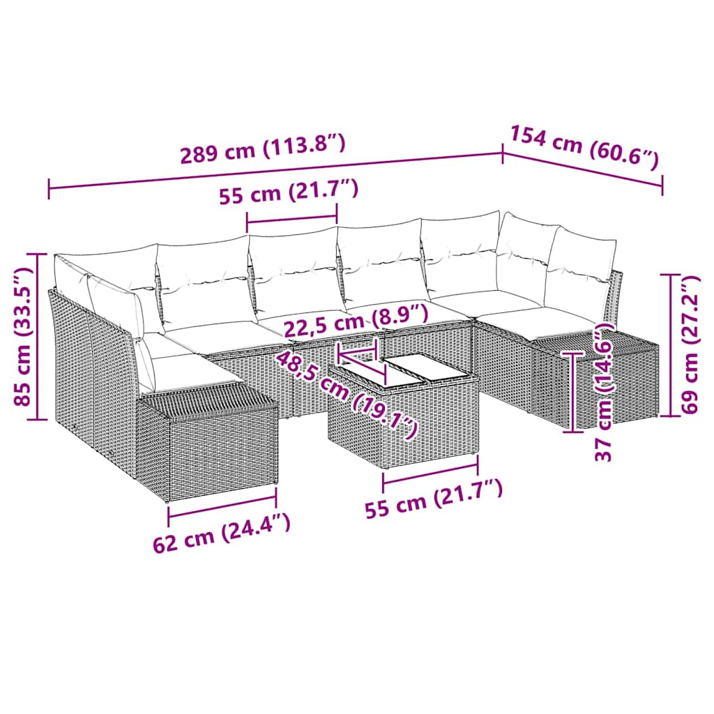 Ensemble de canapé de jardin avec coussin 8 pcs Noir polyrotin