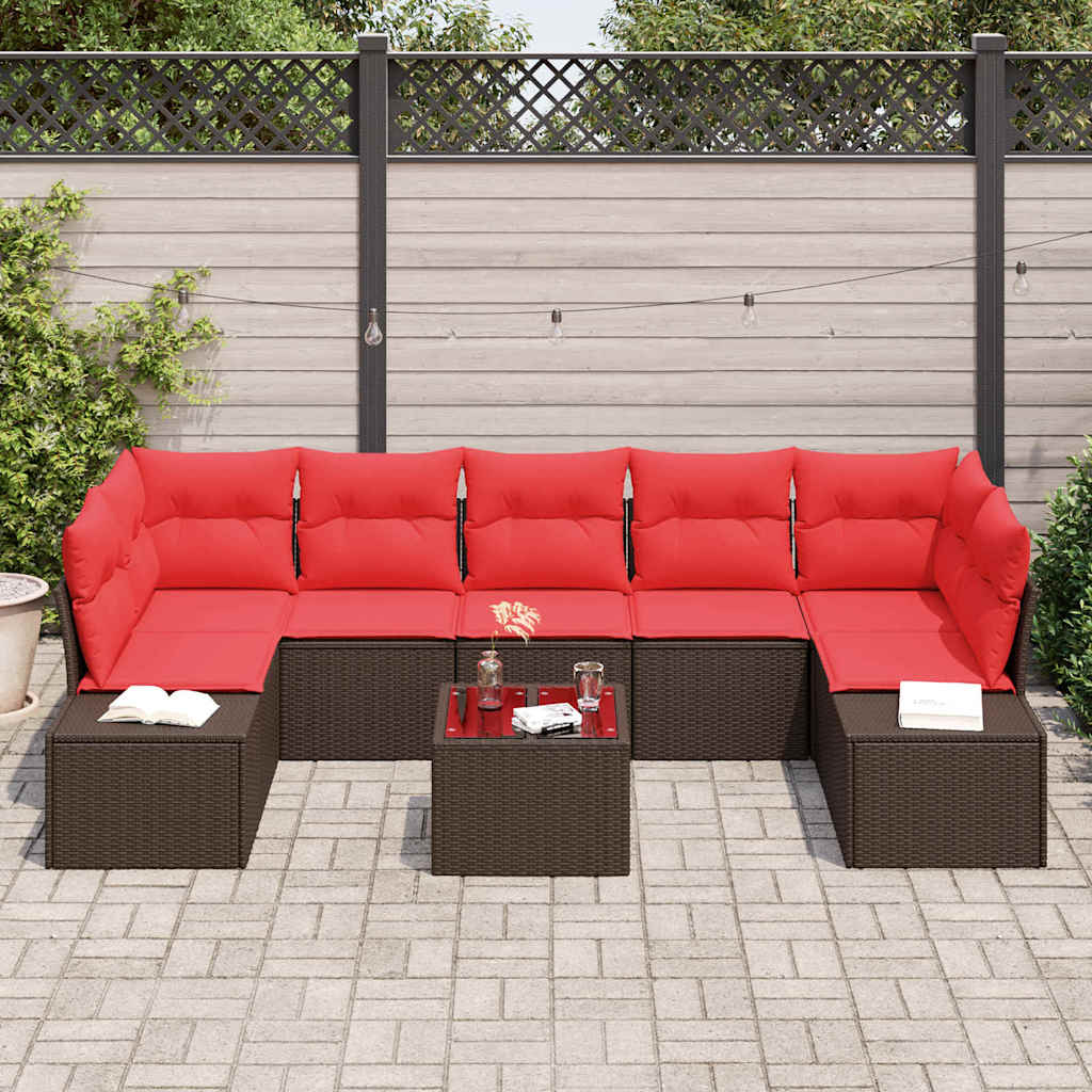 Ensemble de canapé de jardin 8 pcs Marron polyrotin