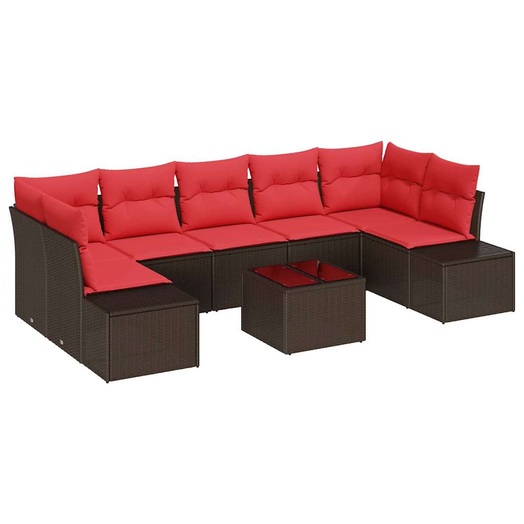 Ensemble de canapé de jardin 8 pcs Marron polyrotin