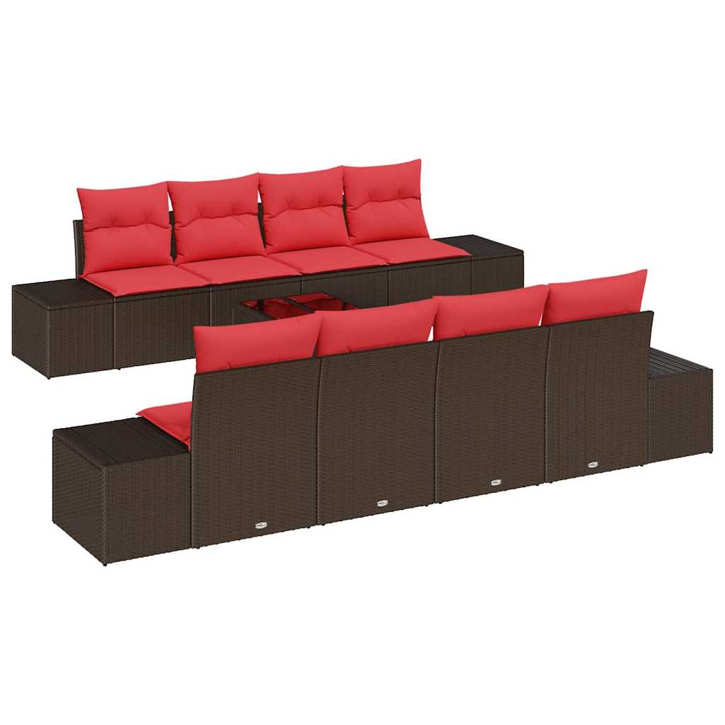 Ensemble de canapé de jardin 9 pcs Marron polyrotin