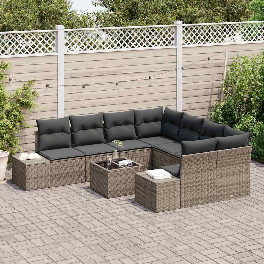 Ensemble de canapé de jardin avec coussin 9 pcs Gris polyrotin