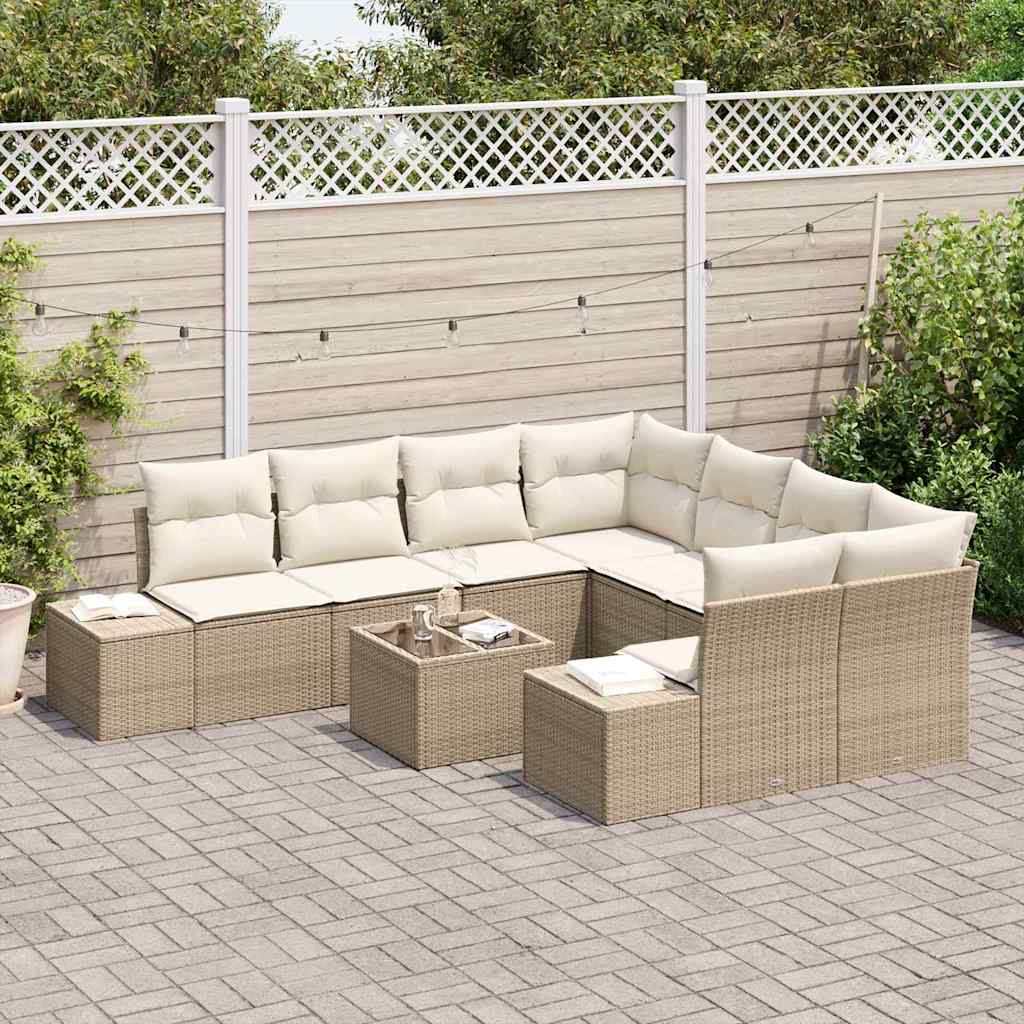 Ensemble de canapé de jardin avec coussin 9 pcs Beige polyrotin