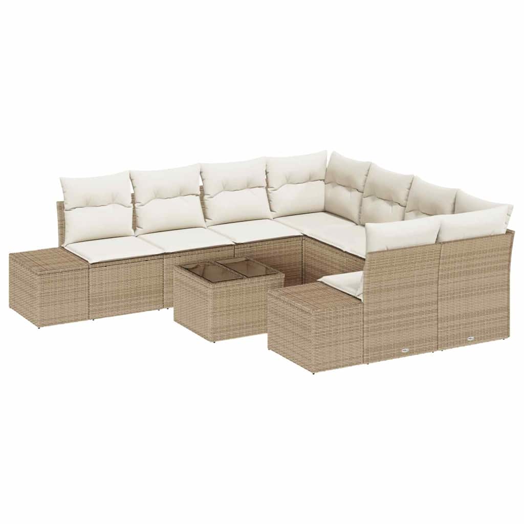 Ensemble de canapé de jardin avec coussin 9 pcs Beige polyrotin