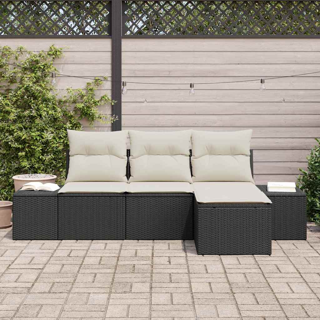 Ensemble de canapé de jardin avec coussin 4 pcs Noir polyrotin - XIOS