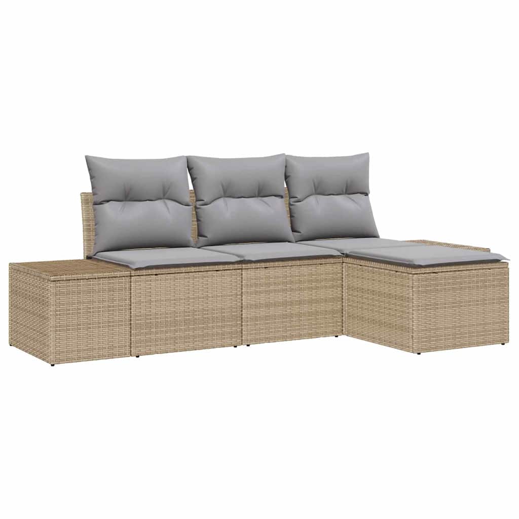 Ensemble de canapé de jardin avec coussin 4 pcs Beige polyrotin