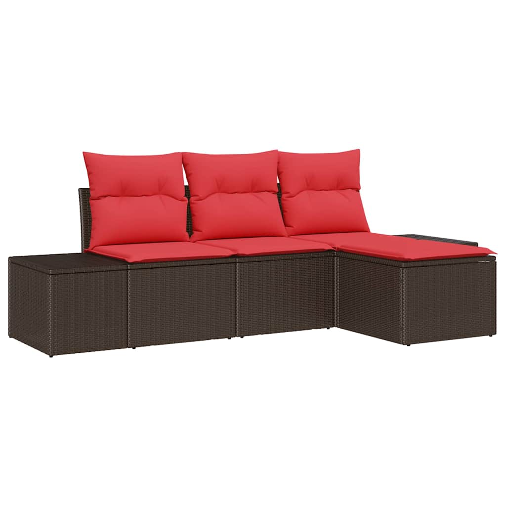 Ensemble de Canapés avec coussin 4 pcs Marron Poly Rattan