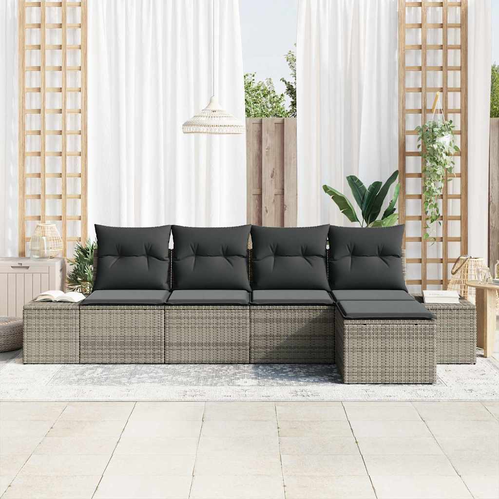 Ensemble de canapé de jardin avec coussin 5 pcs Gris polyrotin