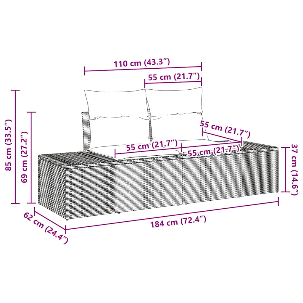 Ensemble de canapé de jardin avec coussin 5 pcs Gris polyrotin