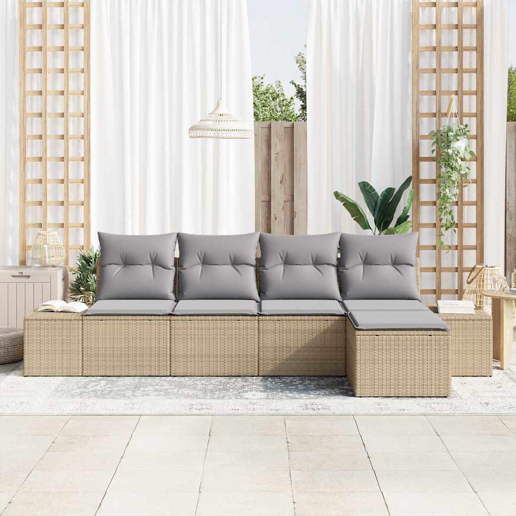 Ensemble de canapé de jardin avec coussin 5 pcs Beige polyrotin