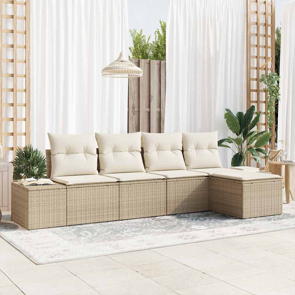 Ensemble de canapé de jardin avec coussin 5 pcs Beige polyrotin