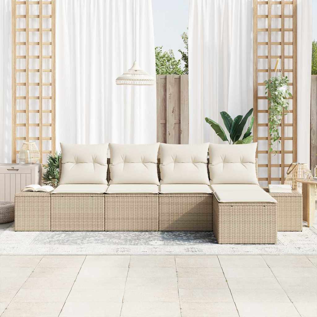 Ensemble de canapé de jardin avec coussin 5 pcs Beige polyrotin
