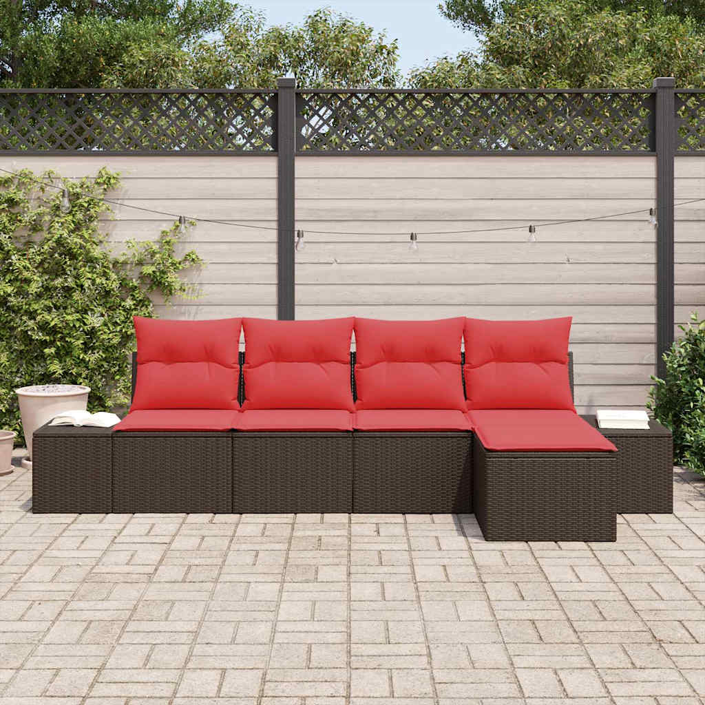 Ensemble de canapé de jardin 5 pcs Marron polyrotin