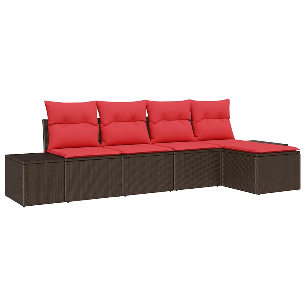 Ensemble de canapé de jardin 5 pcs Marron polyrotin