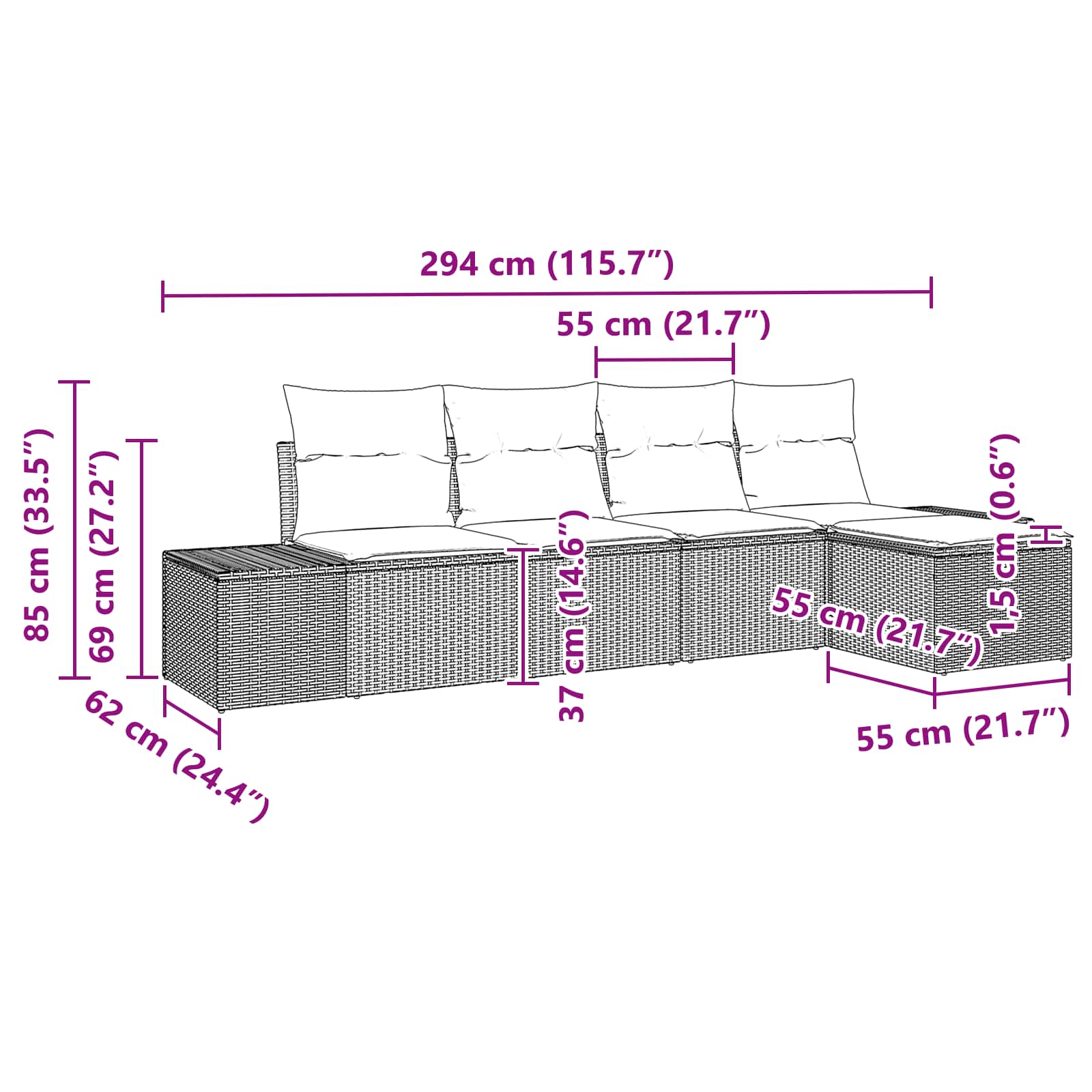 Ensemble de canapé de jardin 5 pcs Marron polyrotin