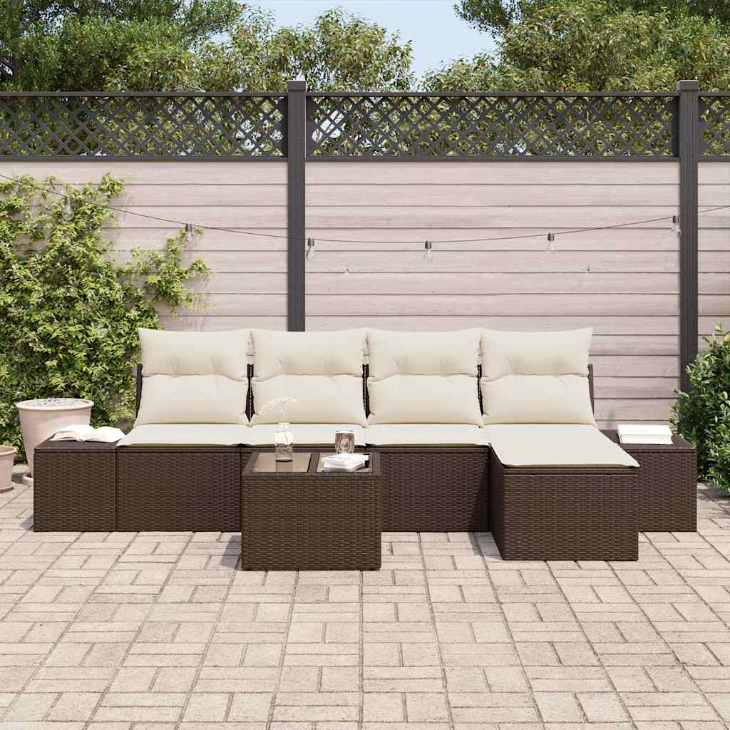 Ensemble de canapé de jardin 6 pcs Marron polyrotin