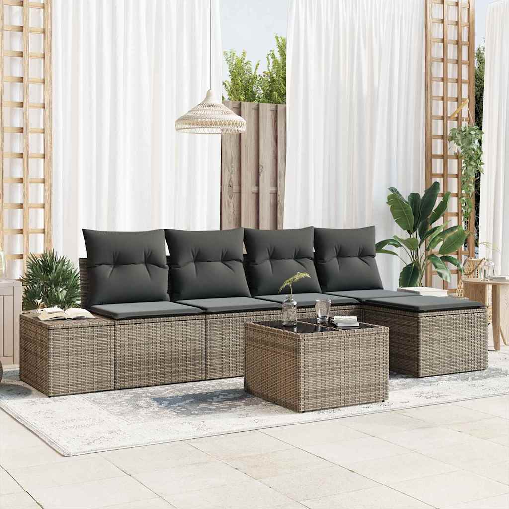 Ensemble de canapé de jardin avec coussin 6 pcs Gris polyrotin