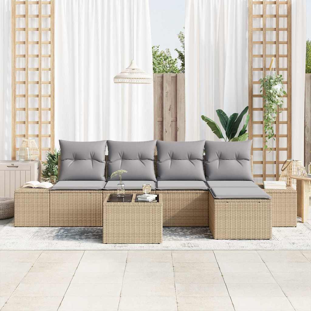 Ensemble de canapé de jardin avec coussin 6 pcs Beige polyrotin