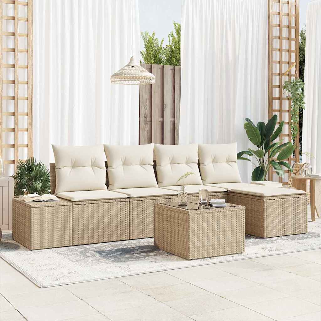 Ensemble de canapé de jardin avec coussin 6 pcs Beige polyrotin