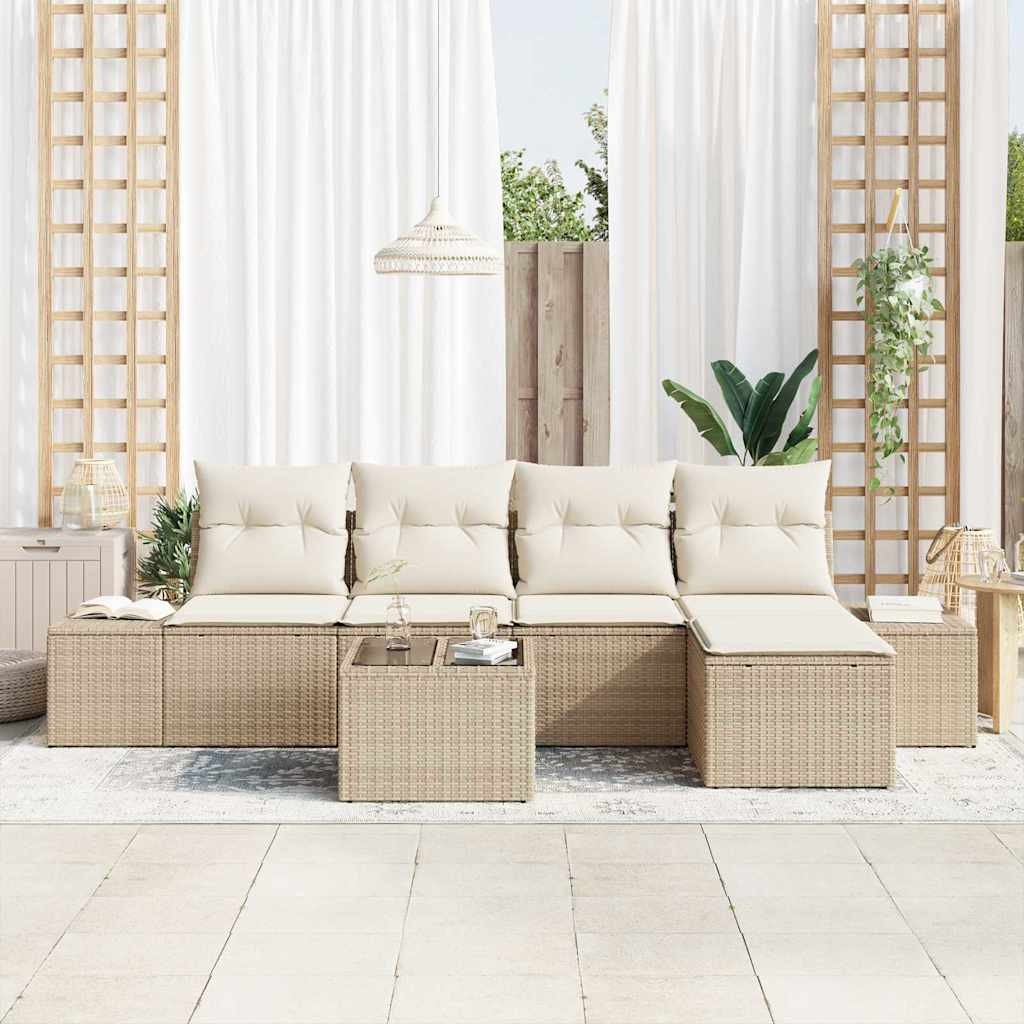 Ensemble de canapé de jardin avec coussin 6 pcs Beige polyrotin