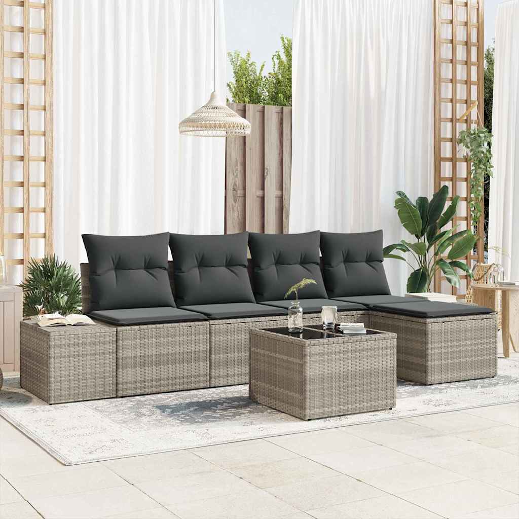 Ensemble de canapé de jardin 6 pcs Gris clair polyrotin