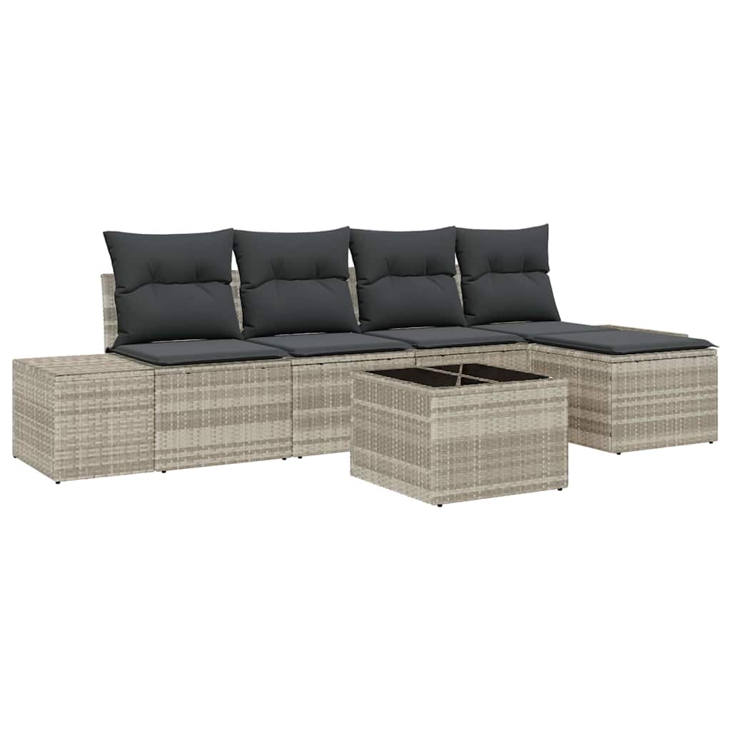Ensemble de canapé de jardin 6 pcs Gris clair polyrotin