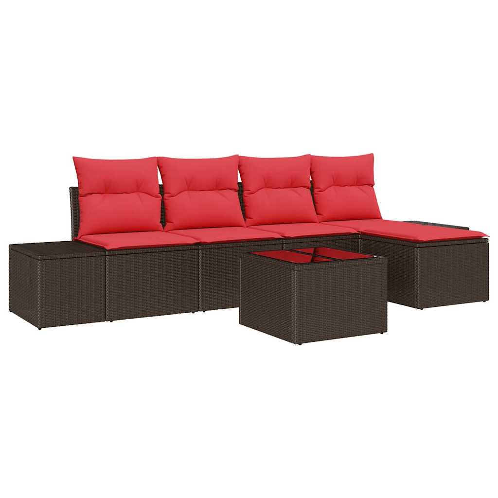 Ensemble de canapé de jardin 6 pcs Marron polyrotin