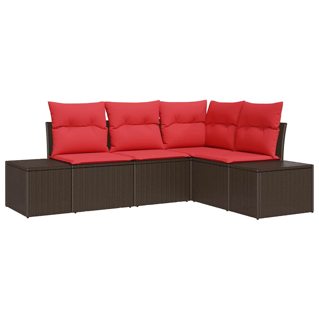 Ensemble de canapé de jardin 4 pcs Marron polyrotin