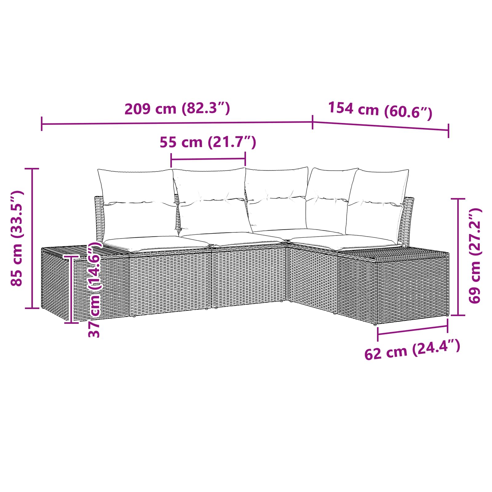 Ensemble de canapé de jardin 4 pcs Marron polyrotin