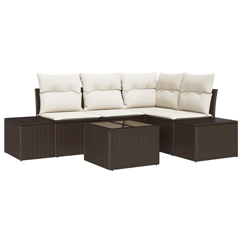 Ensemble de canapé de jardin 5 pcs Marron polyrotin