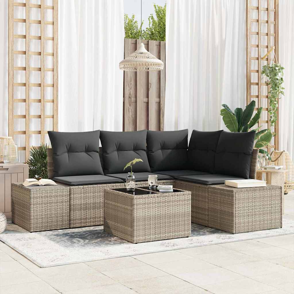Ensemble de canapé de jardin 5 pcs Gris clair polyrotin