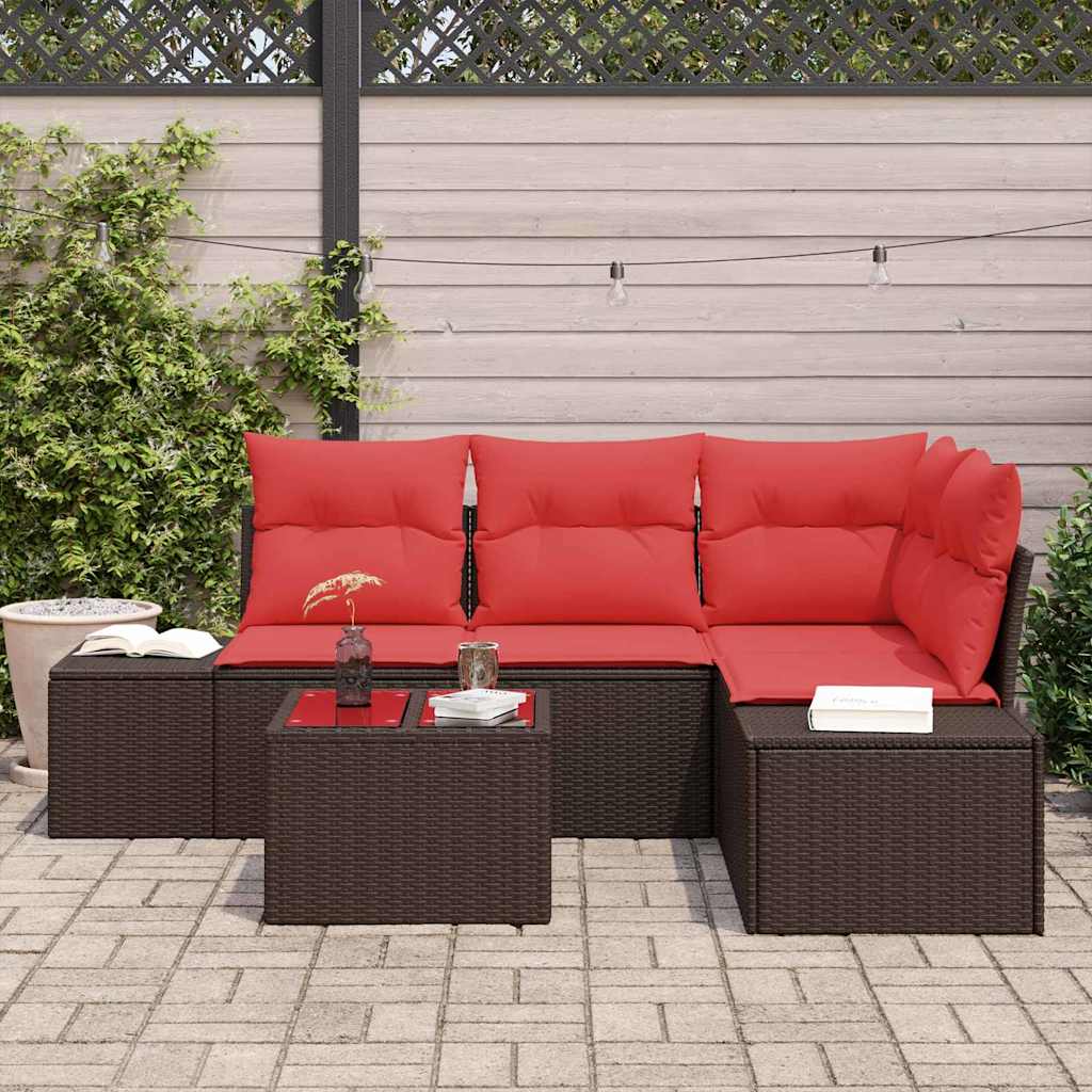 Ensemble de canapé de jardin 5 pcs Marron polyrotin