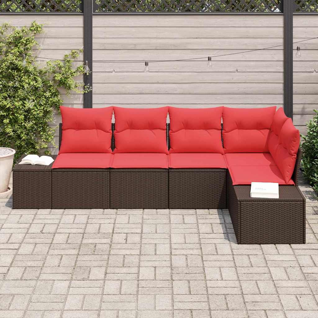 Ensemble de canapé de jardin 5 pcs Marron polyrotin