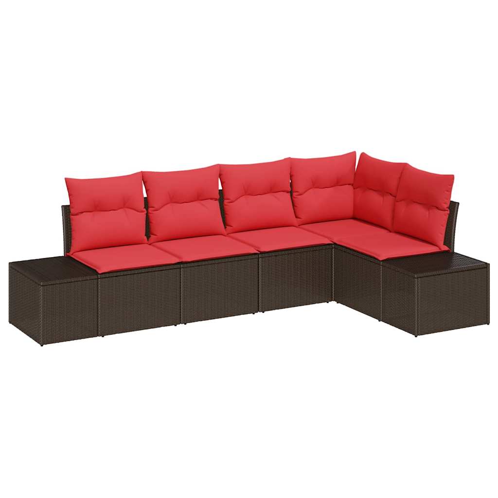 Ensemble de canapé de jardin 5 pcs Marron polyrotin