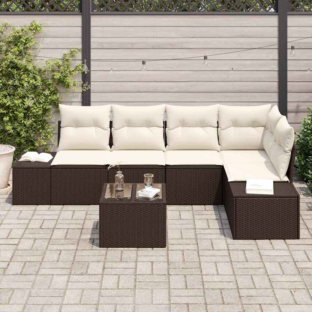 Ensemble de canapé de jardin 6 pcs Marron polyrotin