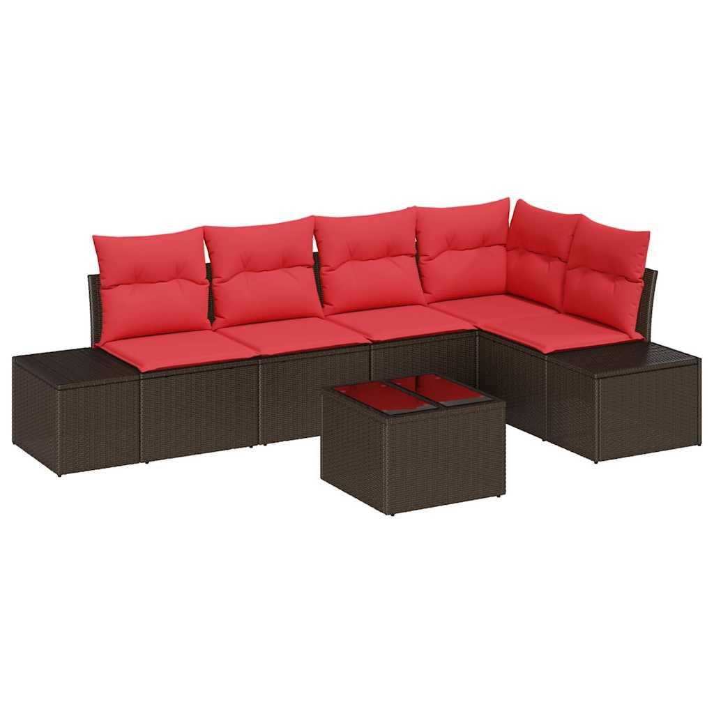 Ensemble de canapé de jardin 6 pcs Marron polyrotin