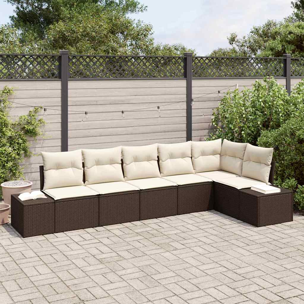 Ensemble de canapé de jardin 6 pcs Marron et Crème polyrotin