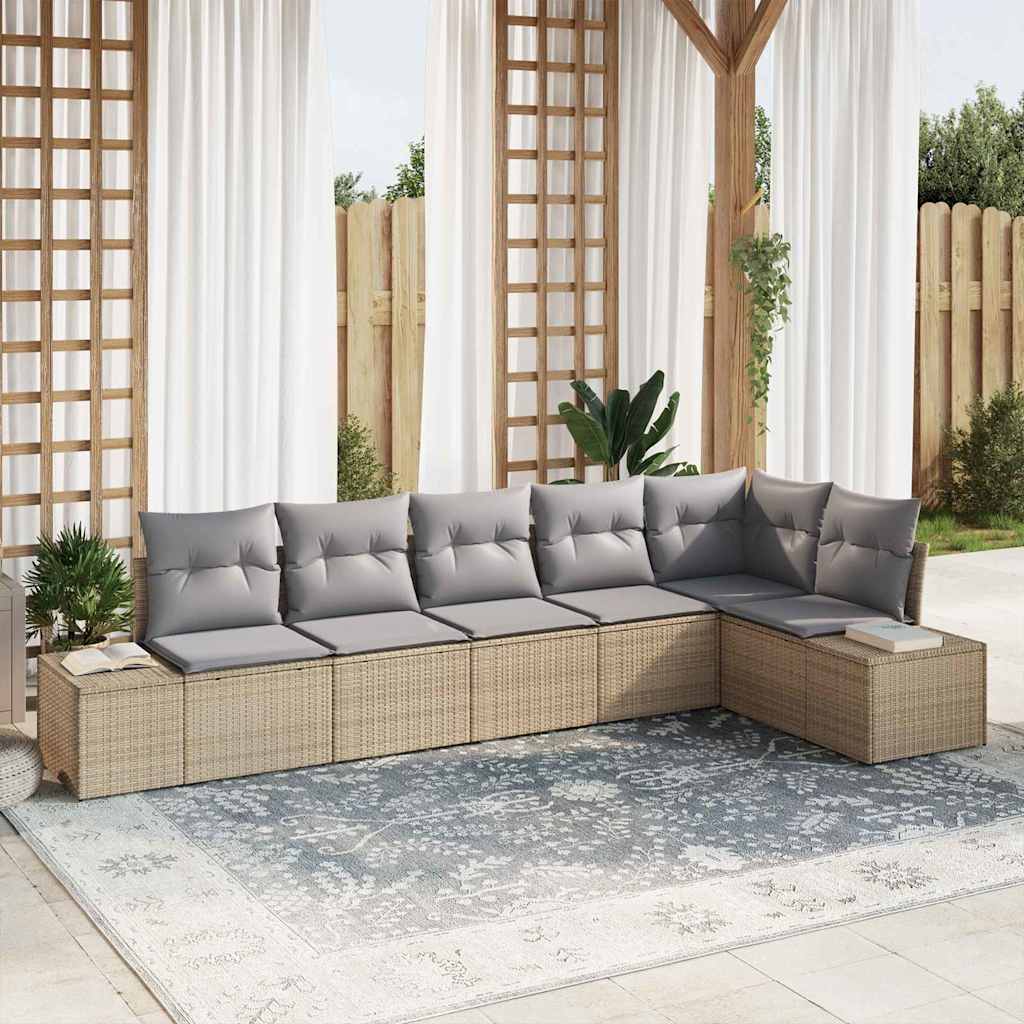 Ensemble de canapé de jardin 6 pcs Beige et gris polyrotin