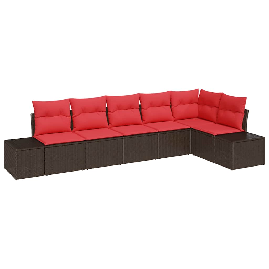 Ensemble de canapé de jardin 6 pcs Marron polyrotin