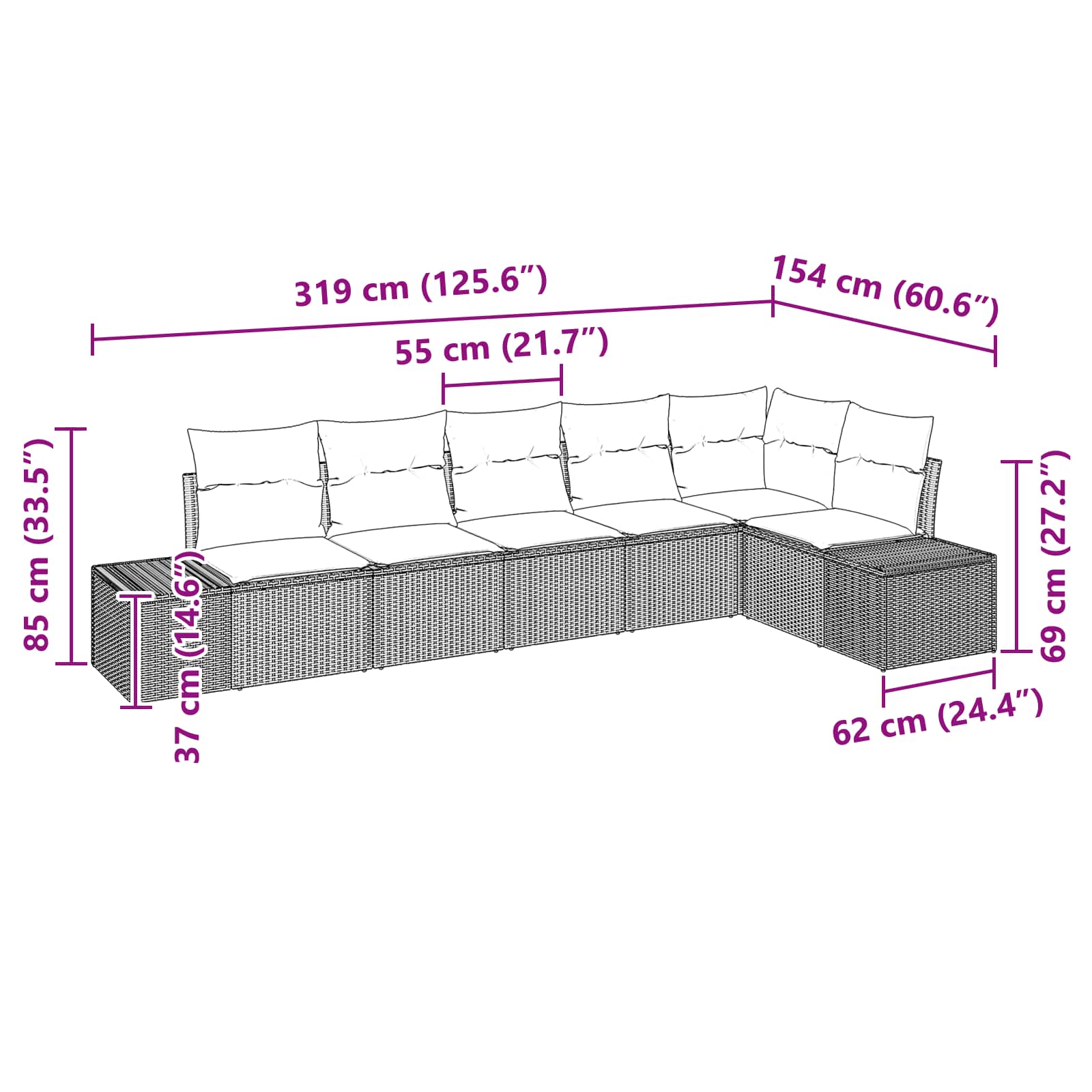 Ensemble de canapé de jardin 6 pcs Marron polyrotin