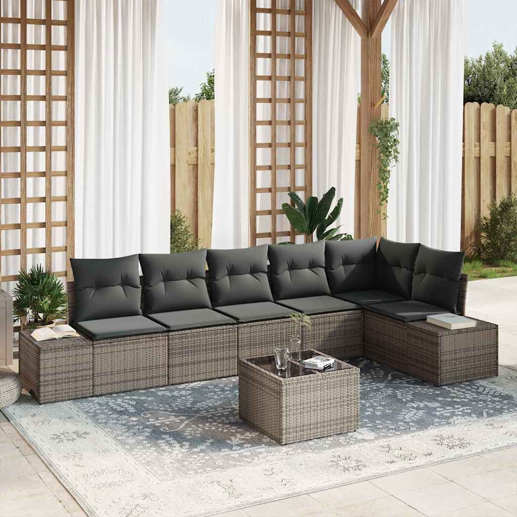 Ensemble de canapé de jardin avec coussin 7 pcs Gris polyrotin - XIOS