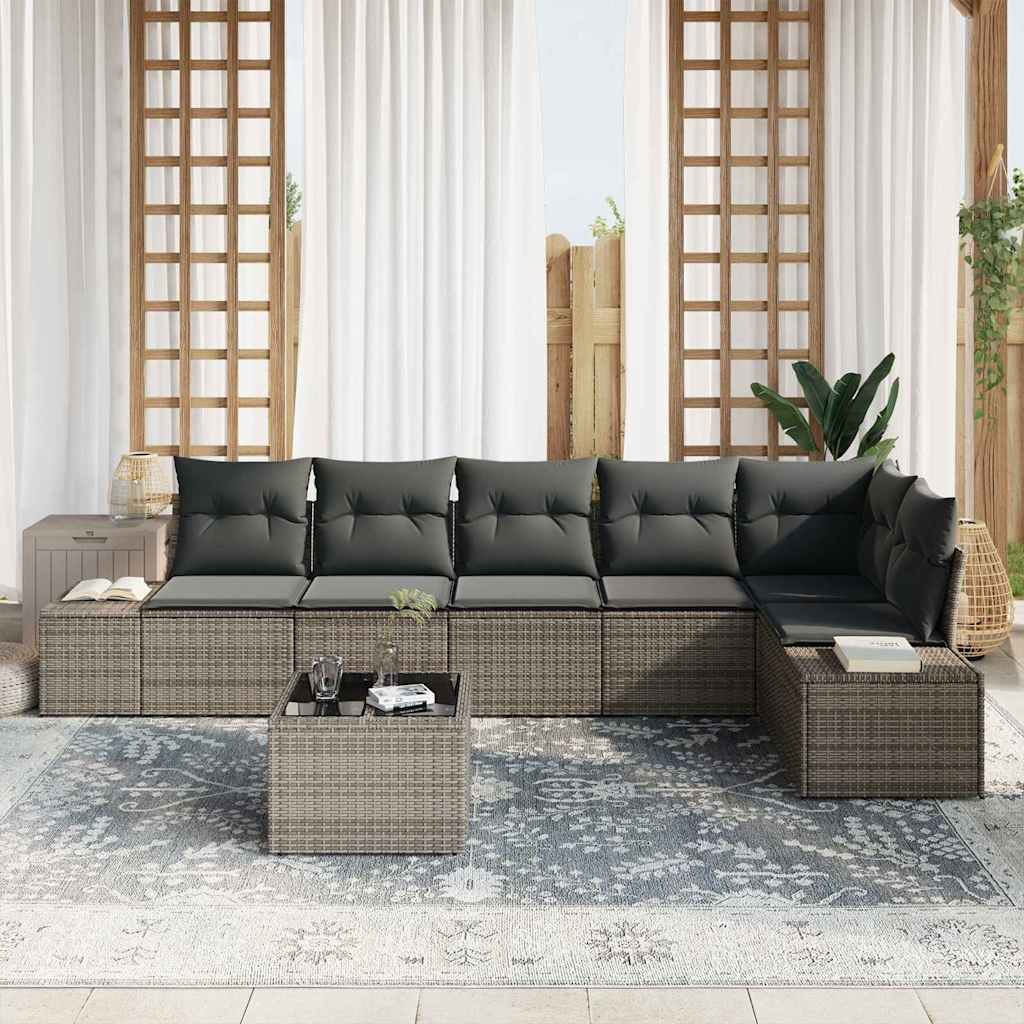 Ensemble de canapé de jardin avec coussin 7 pcs Gris polyrotin - XIOS