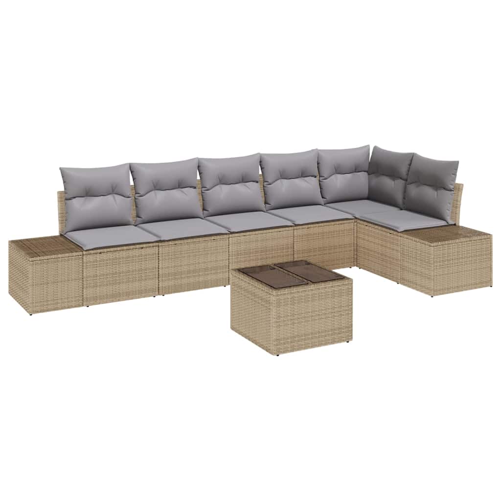 Ensemble de canapé de jardin 7 pcs Beige et gris polyrotin - XIOS